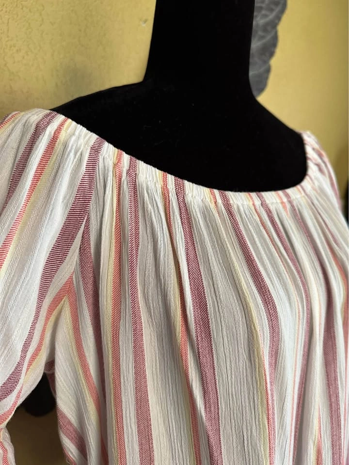 My Style Striped Off-Shoulder Women's Top - Pink and White - photo 3