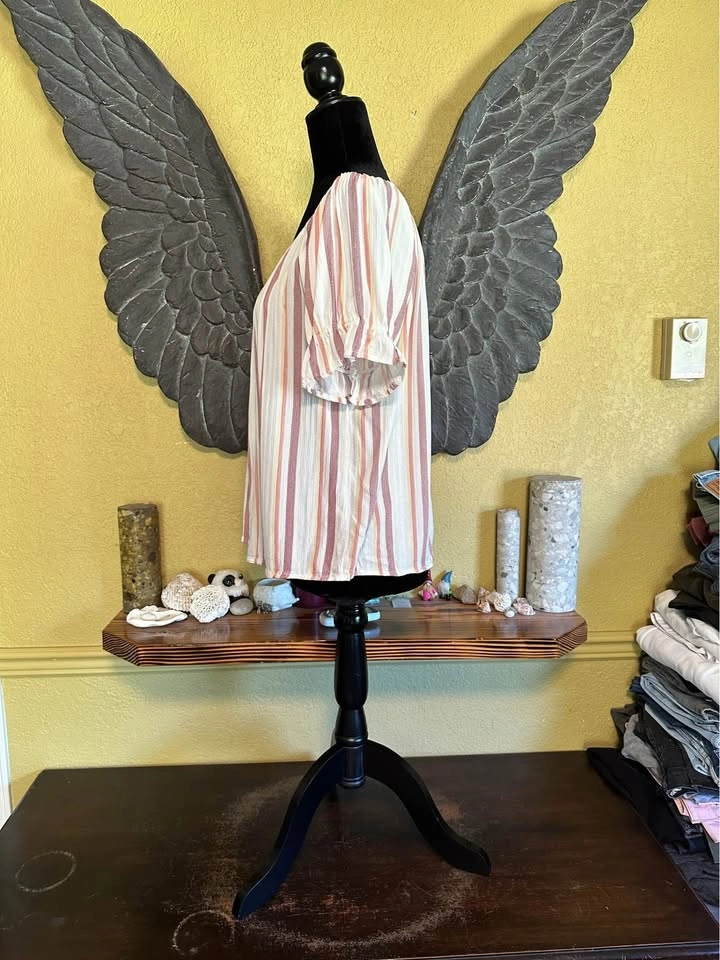 My Style Striped Off-Shoulder Women's Top - Pink and White - photo 4