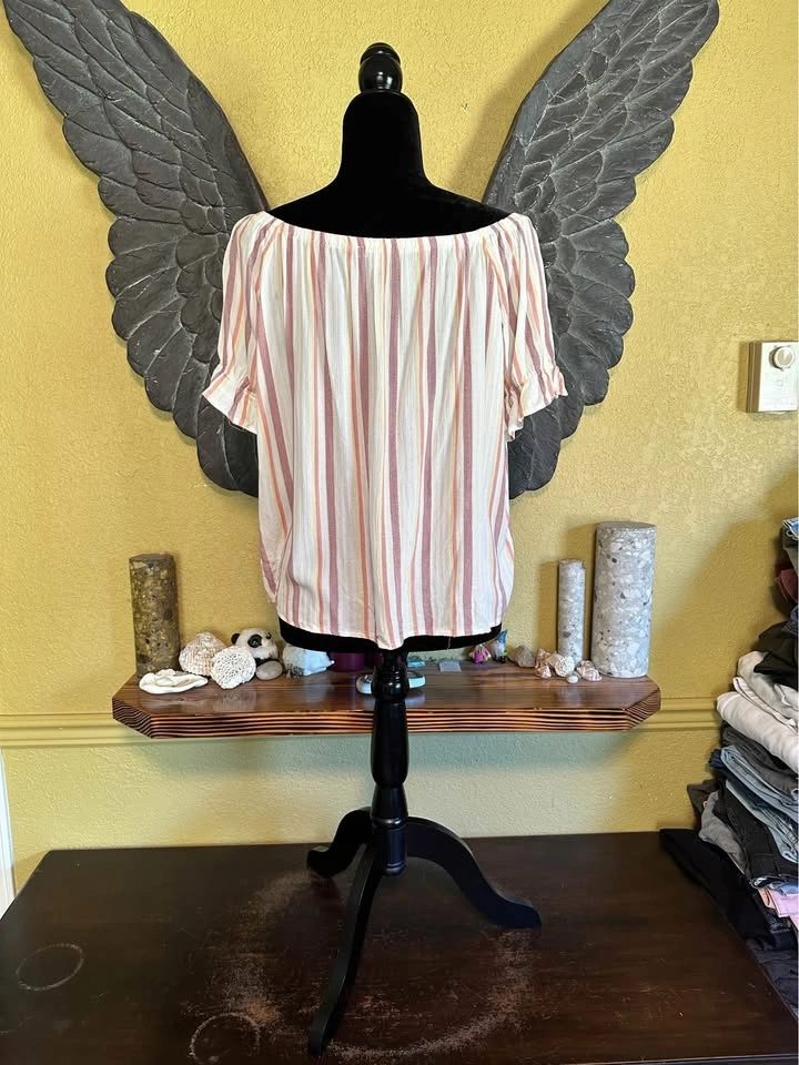 My Style Striped Off-Shoulder Women's Top - Pink and White - photo 5