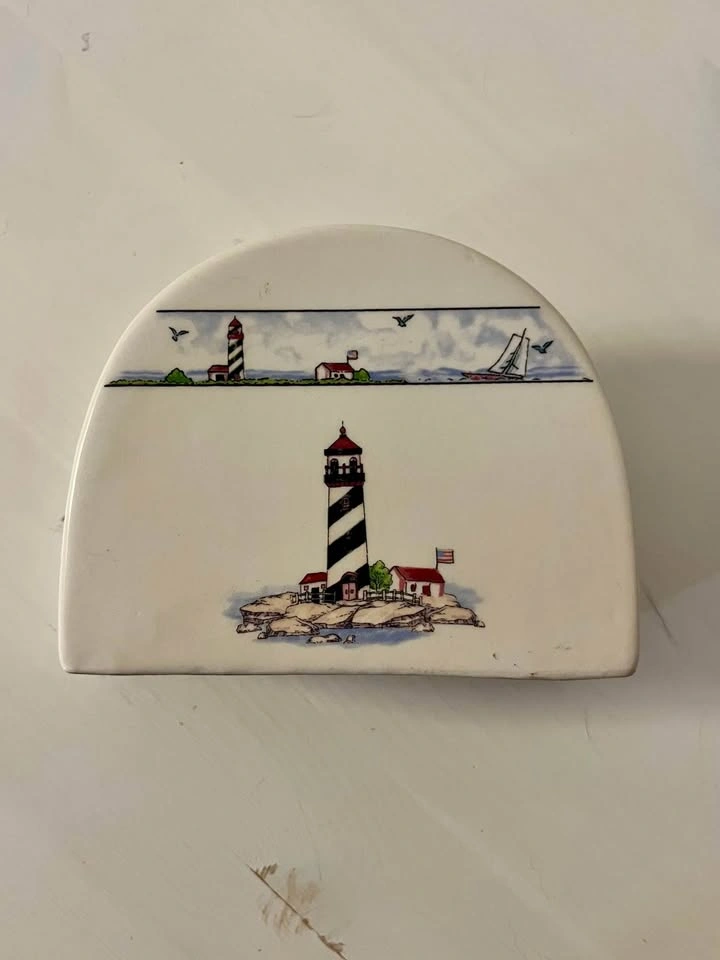 Vintage Ceramic Lighthouse Napkin Holder - Coastal Decor - photo 3