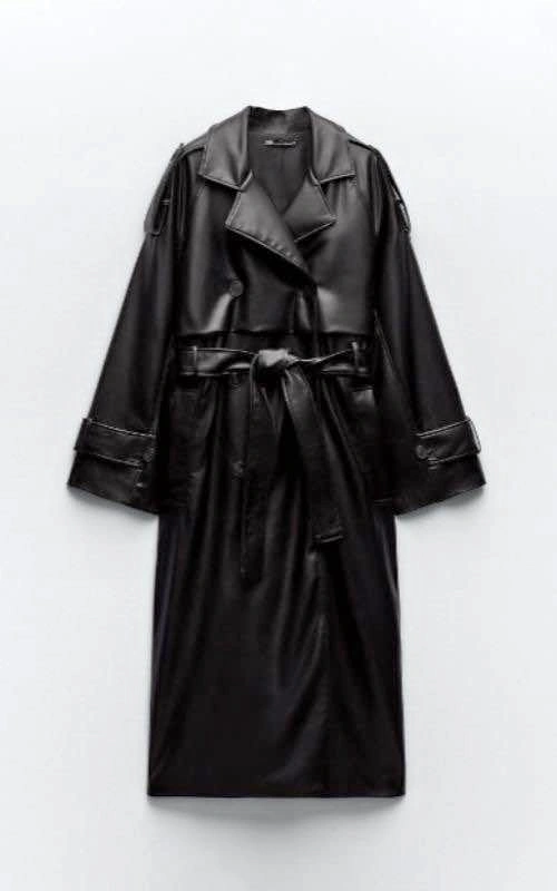 Zara Black Leather Trench Coat