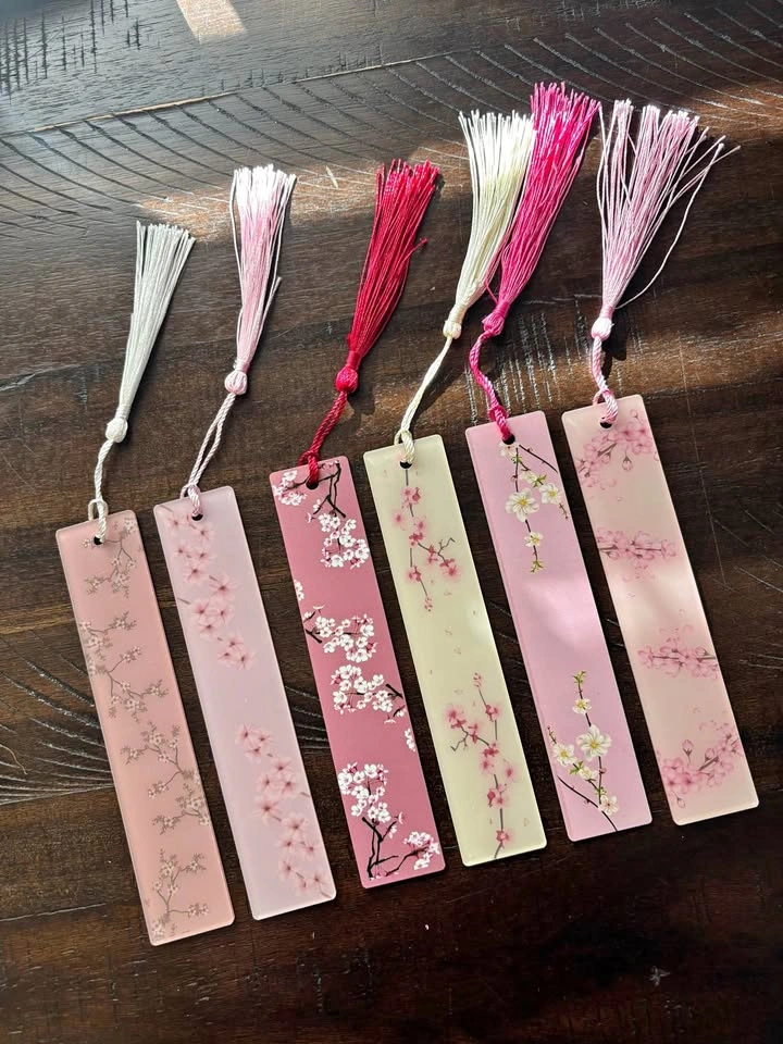 Double sided cherry blossom bookmarks