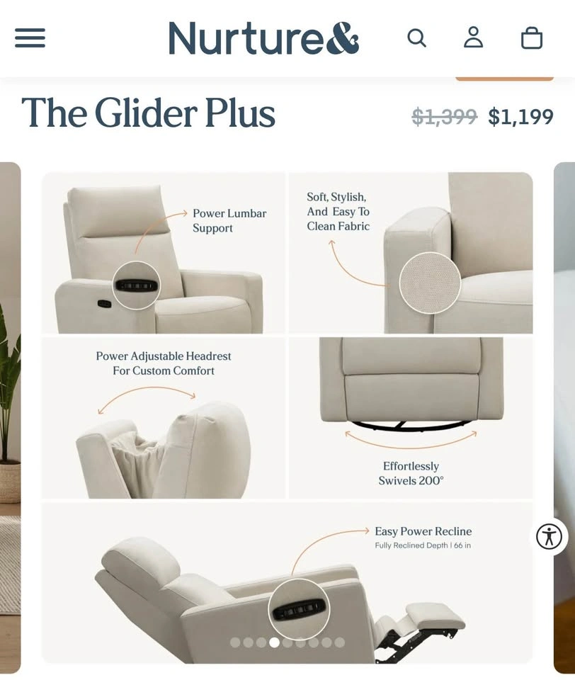Nurture& electric glider and ottoman, Like New - photo 3