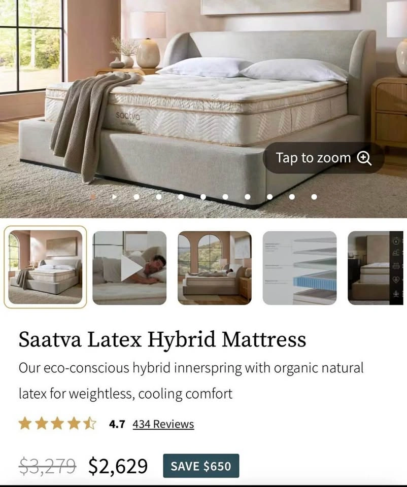 Saatva Latex Hybrid King Mattress, Brand new & never opened