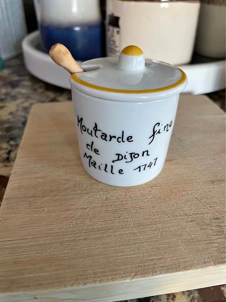 Vintage Maille French Porcelain Mustard Pot with Original Spoon