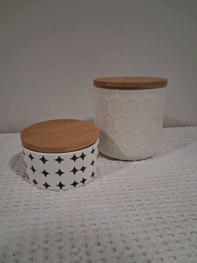 Ceramic Canisters with Wooden Lids