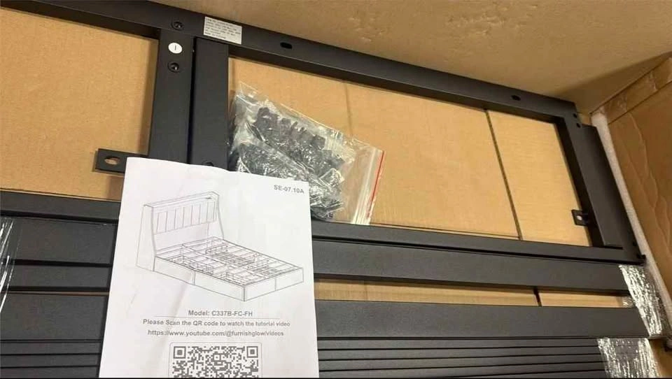 Full Size Bed Frame with 4 Storage Drawers, Grey - photo 3