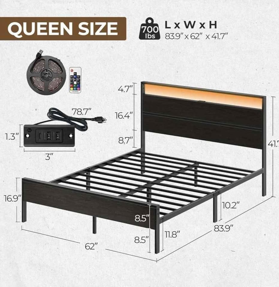Queen bed Frame with LED and Roots comforter - photo 2