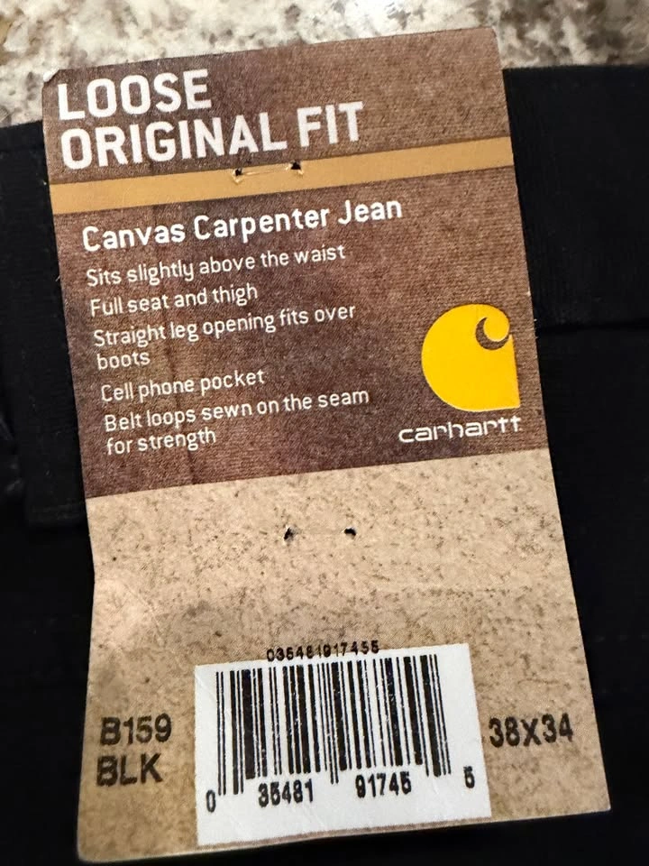 NEW, Tags on; Carhartt Canvas Carpenter Jean 38 x 34 (Black) - photo 2