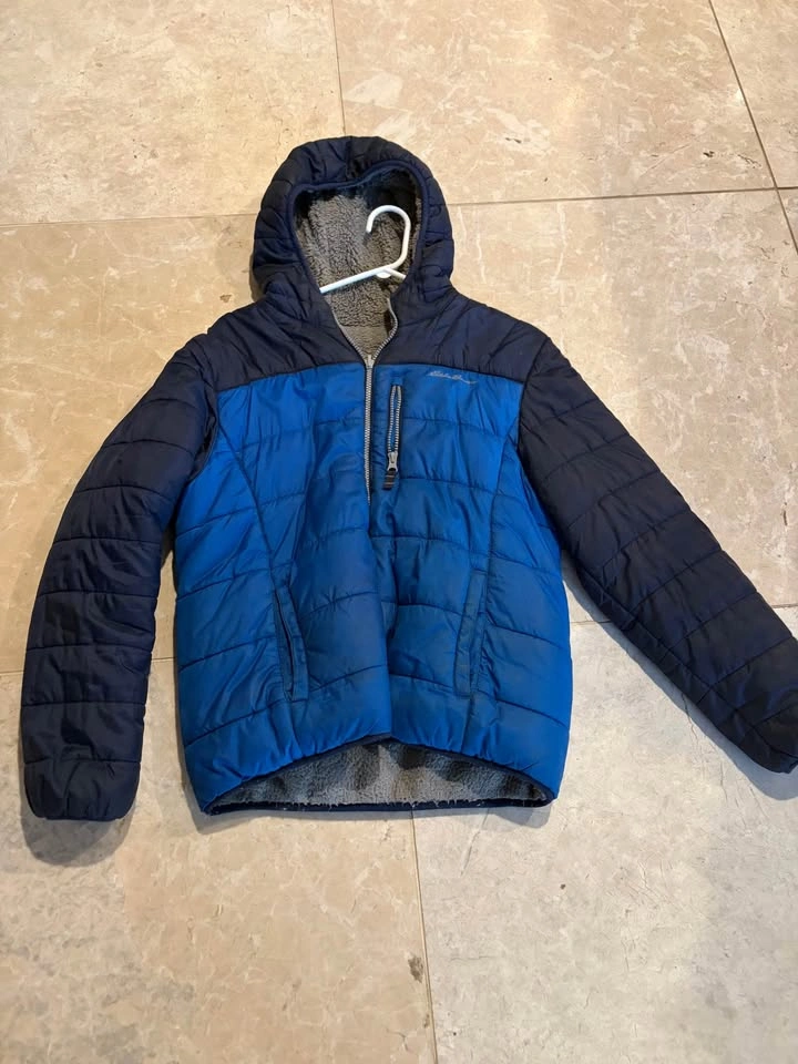Kids XL Eddie Bauer Reversible Hooded Puffer Jacket Blue Navy