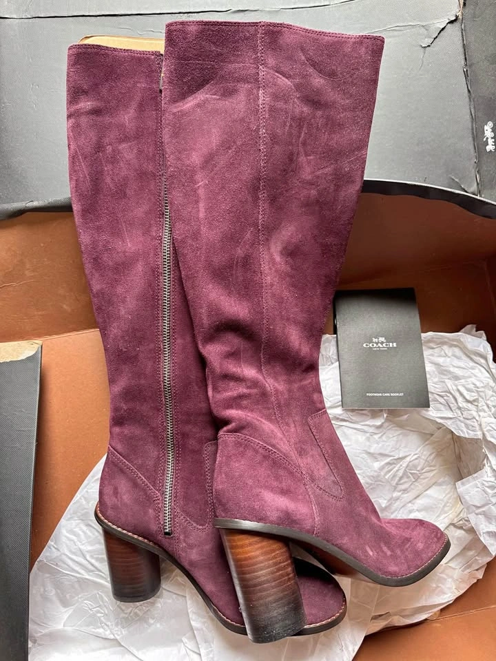 Coach Ombre Heel BT Suede Boots - Size 5.5 Oxblood