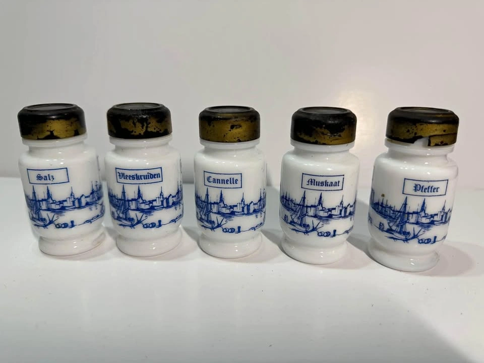 Vintage Milk Glass Spice Jar Set