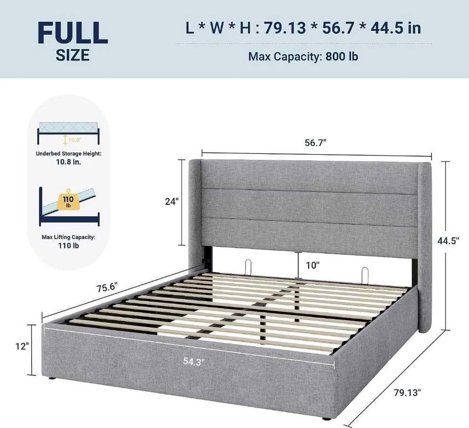 Brand New Full Size Lift Up Hydraulic Storage Bed Grey - photo 2
