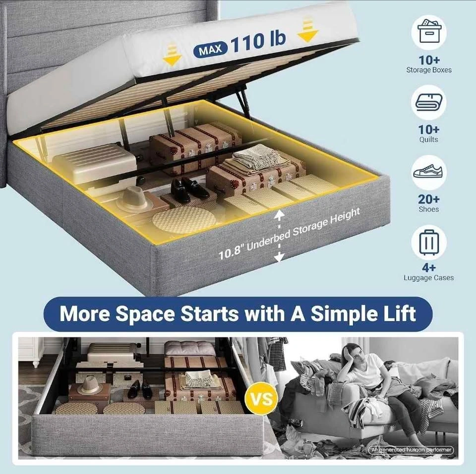 Brand New Full Size Lift Up Hydraulic Storage Bed Grey - photo 3