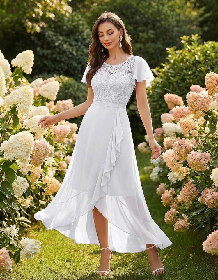 White Lace High-Low Formal Dress - Size XL - photo 3
