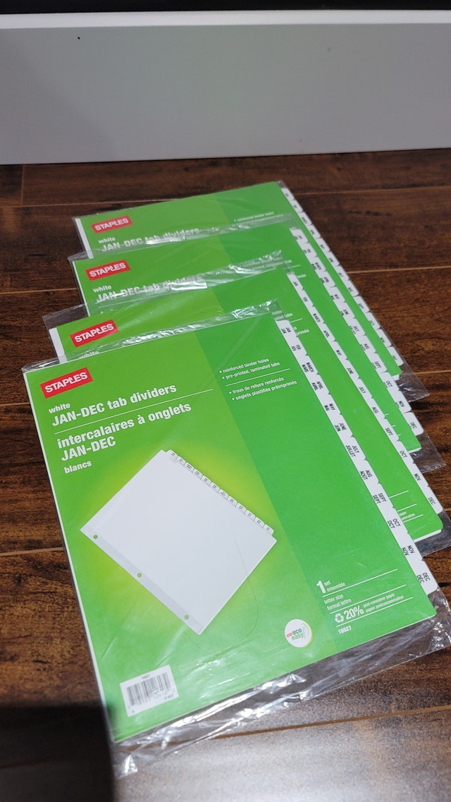 Brand New - Jan-Dec binder divider tabs from Staples (4 sets)
