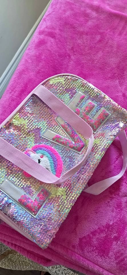 Pink Flip Sequin LOVE Unicorn Duffle Bag for Girls