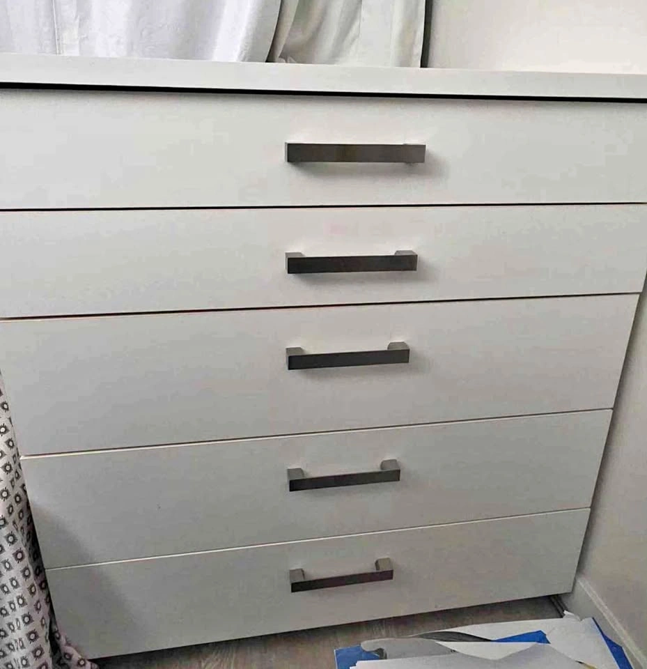 White 5-Drawer Dresser with Rear Storage Shelves