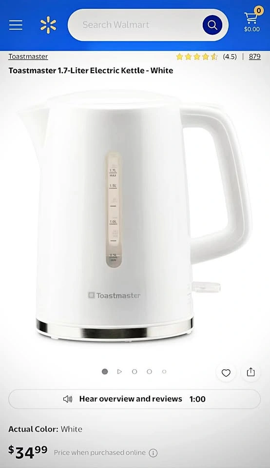 Toastmaster 1.7 Liter Electric Kettle (White)