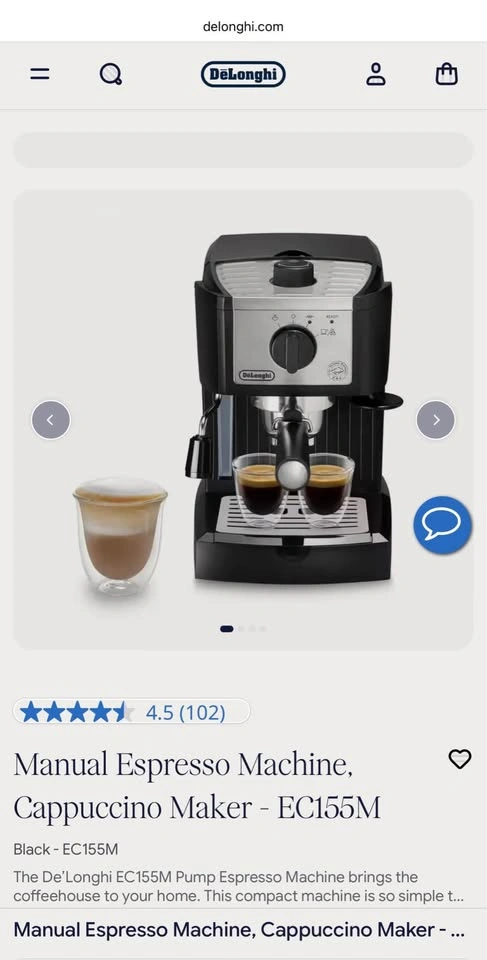 DeLonghi EC155M Manual Espresso Machine (Black/Silver) - photo 2