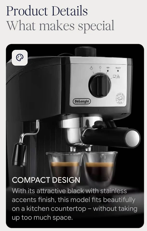 DeLonghi EC155M Manual Espresso Machine (Black/Silver) - photo 3