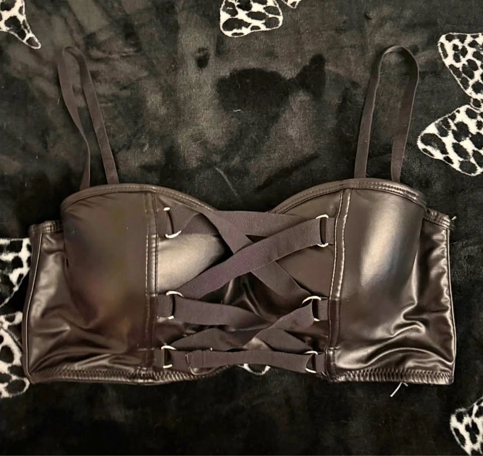 faux leather goth bra corset top