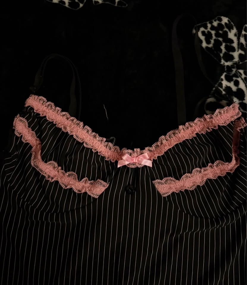 Black Pinstripe & Pink Lace Babydoll Dress 🖤🎀 - photo 2