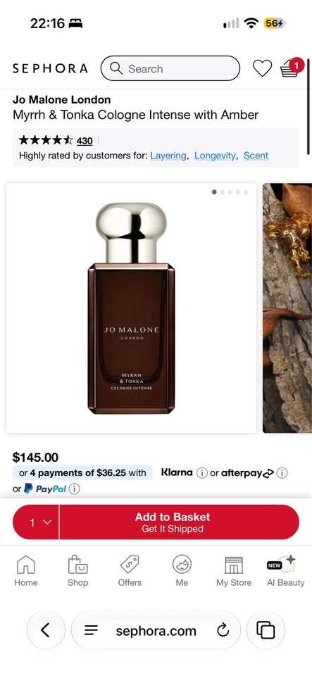 New Jo Malone Myrrh & Tonka Cologne Intense 30ml No Box - photo 4