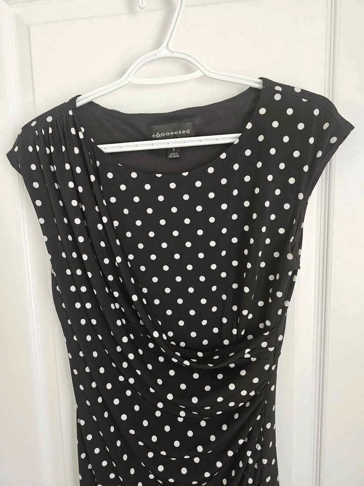 Connected Apparel Black & White Polka Dot Ruched Midi Dress - photo 2