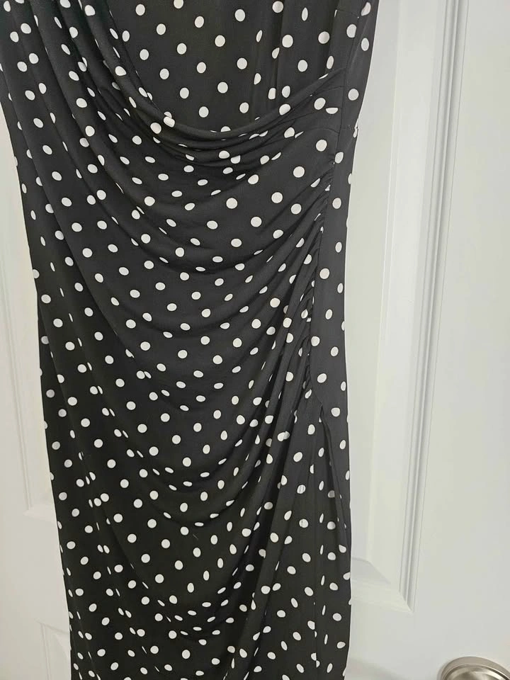 Connected Apparel Black & White Polka Dot Ruched Midi Dress - photo 3