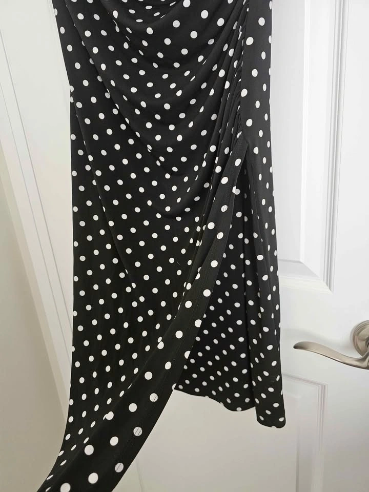 Connected Apparel Black & White Polka Dot Ruched Midi Dress - photo 4