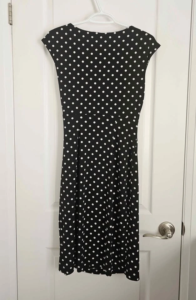 Connected Apparel Black & White Polka Dot Ruched Midi Dress - photo 5
