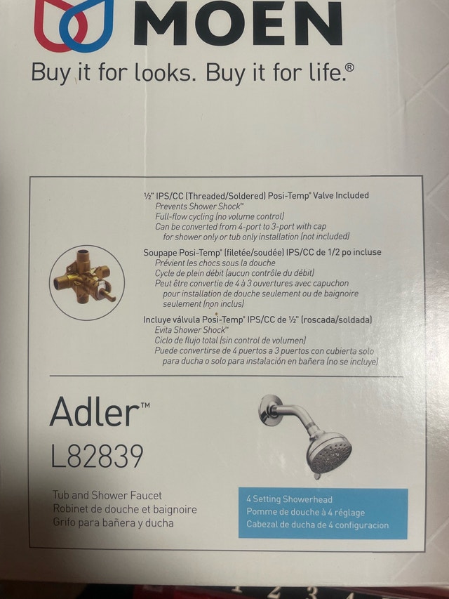 Moen Adler Tub and Shower Faucet mixing valve; shower stem - photo 2