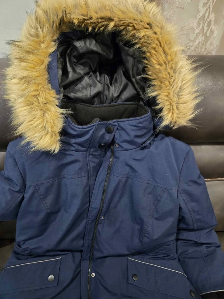 Women's Navy Blue Winter Jacket with Faux-Fur Hood - photo 2