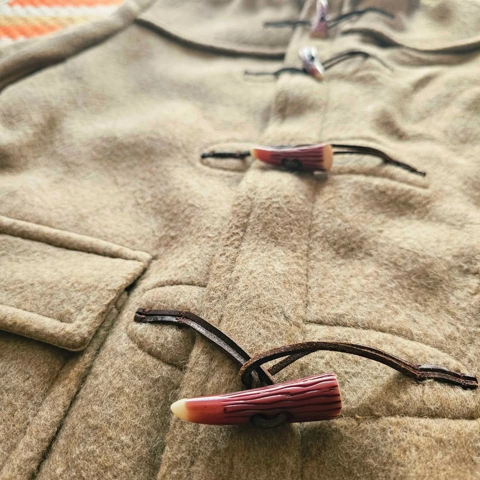 Vintage Mens Wool Duffle Coat Taupe Beige Fall Winter Jacket - photo 3