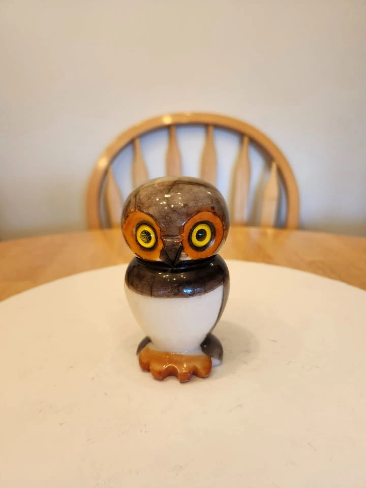 Vintage Italian Alabaster Owl Figurine, Mid Century Modern - photo 2