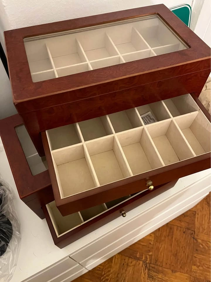 Set of 2 Wooden Storage Display Boxes with Glass Top and Drawers - photo 3