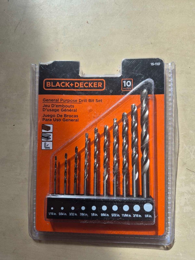 Black & Decker 10 Piece Drill Bit Set Wood metal