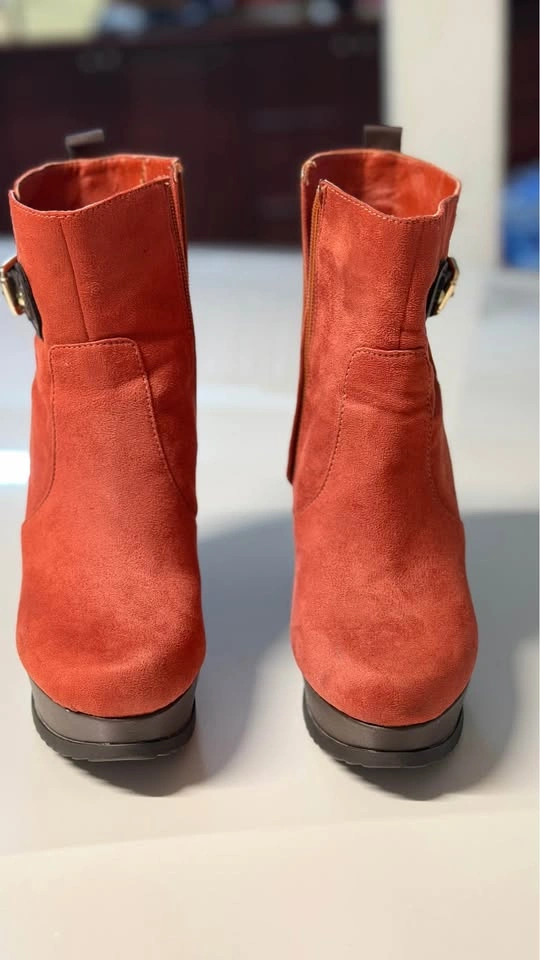 Burnt Orange Suede Leopard Print Wedge Ankle Boots - photo 2