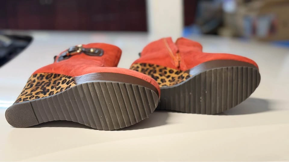 Burnt Orange Suede Leopard Print Wedge Ankle Boots - photo 5