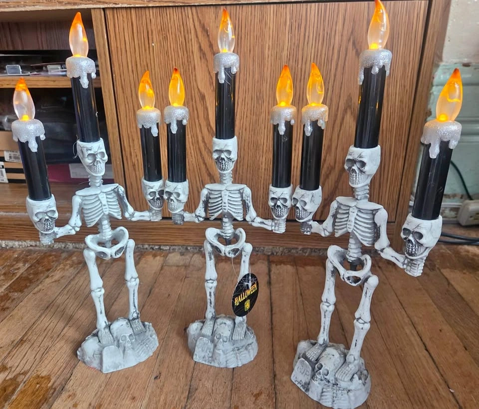 Set of 3 Skeleton Candelabra Halloween Decorations