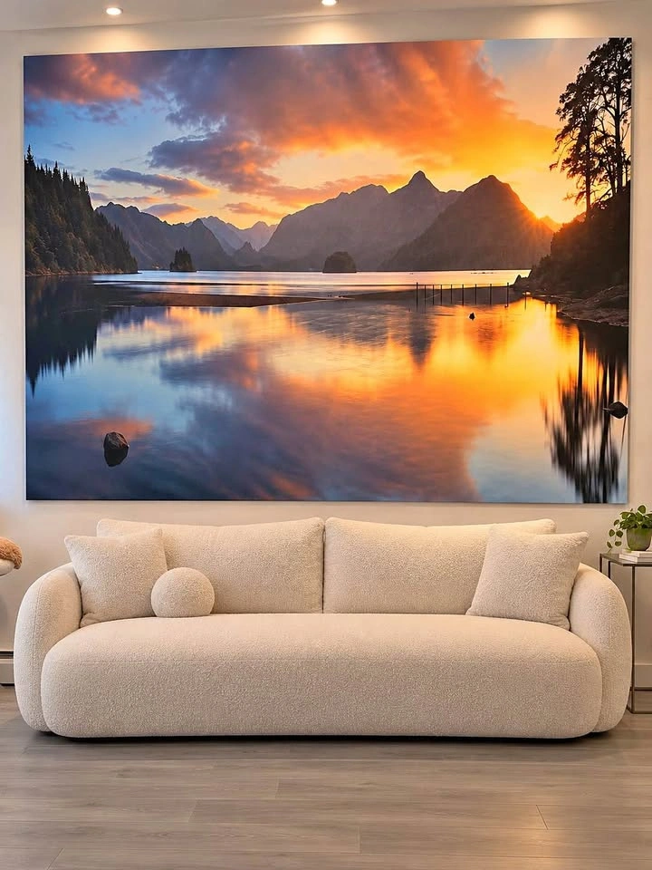 Stunning Mountain & Lake Sunset Canvas Wall Art