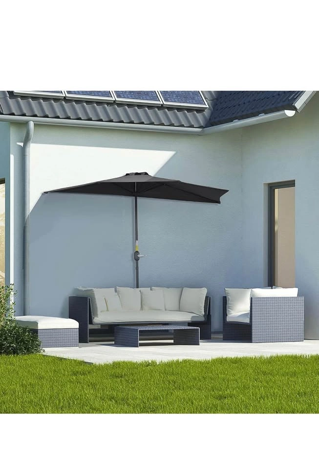 9ft Half Round Patio Umbrella w Crank Mechanism 5 Ribs, blue - photo 2