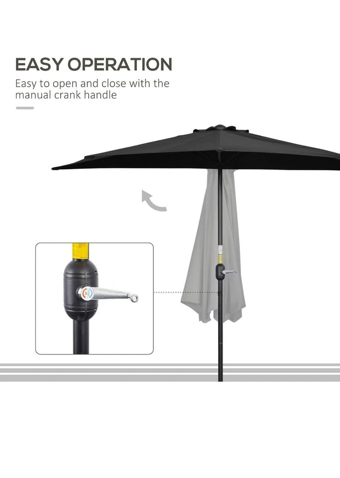 9ft Half Round Patio Umbrella w Crank Mechanism 5 Ribs, blue - photo 3