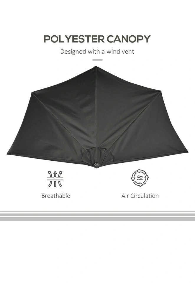 9ft Half Round Patio Umbrella w Crank Mechanism 5 Ribs, blue - photo 5