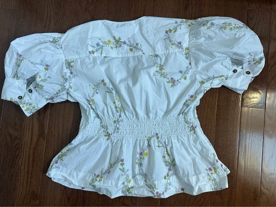 GANNI Floral Puff Sleeve Blouse – White - photo 3