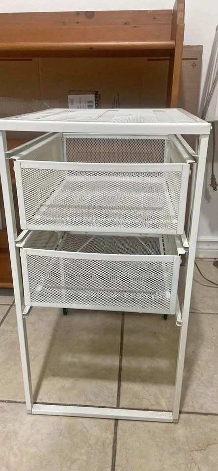 White Metal Mesh 2-Drawer Storage Cart