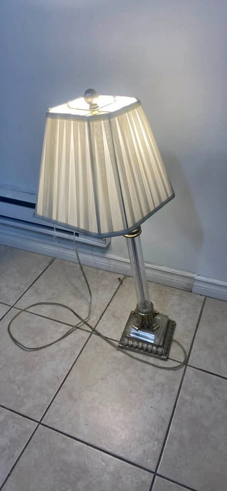 Acrylic and Brass Table Lamp with Pleated Shade