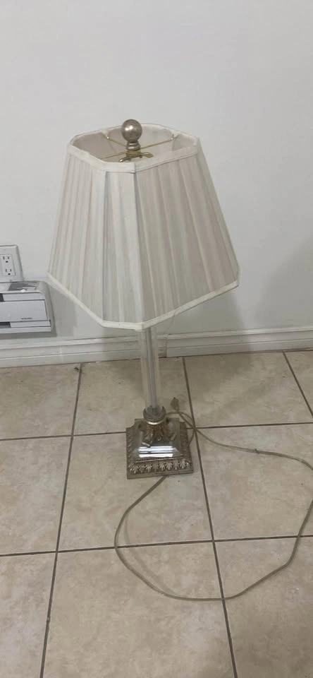 Acrylic and Brass Table Lamp with Pleated Shade - photo 2
