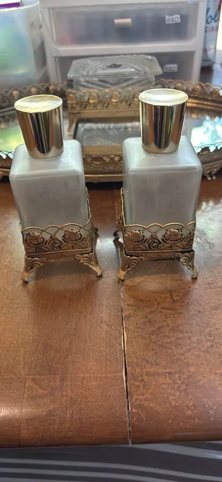 Vintage Bohemia Glass Vanity Set with Mirrored Tray - photo 2